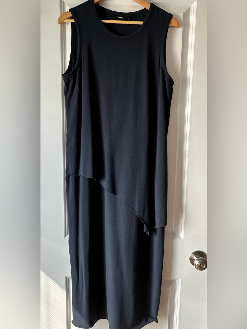 Theory Black Sleeveless Layered Asymmetrical Midi Dress